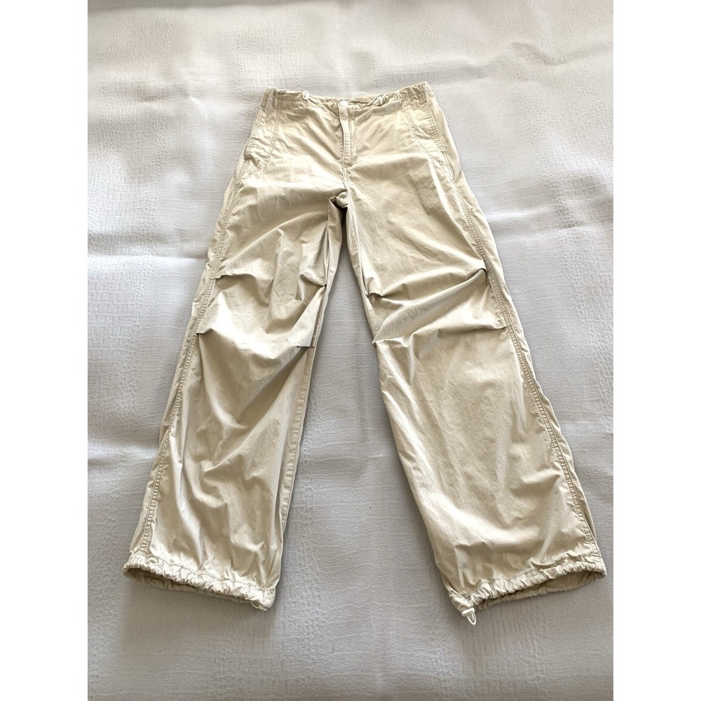 Levi's Baggy Parachute Pants Womens Size XXS Tan Khaki Wide Leg Pants Adjust Hem